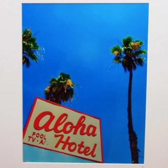 Aloha. Colorful photo printed with metallic ink, creating an almost 3-D effect. Photo taken in Palm Springs, CA.