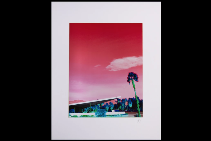 tram Tram - Palm Springs, CA. The Palm Springs gateway, once a gas station, now the P.S. Visitor's Center. Historic Palm Springs Mid-Century Modern building. Photo printed with metallic ink.