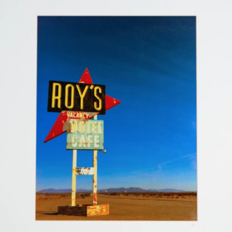 Roy's - Amboy, CA. Roy's in Amboy, CA. Near Joshua Tree on the old abandoned historic Route 66, in the middle of nowhere. This colorful, vintage sign photo was printed with metallic ink. 16" x 20" Matted.
