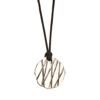 Bamboo Collection Pendant Nickel over steel from a vintage automobile. With silk cord.